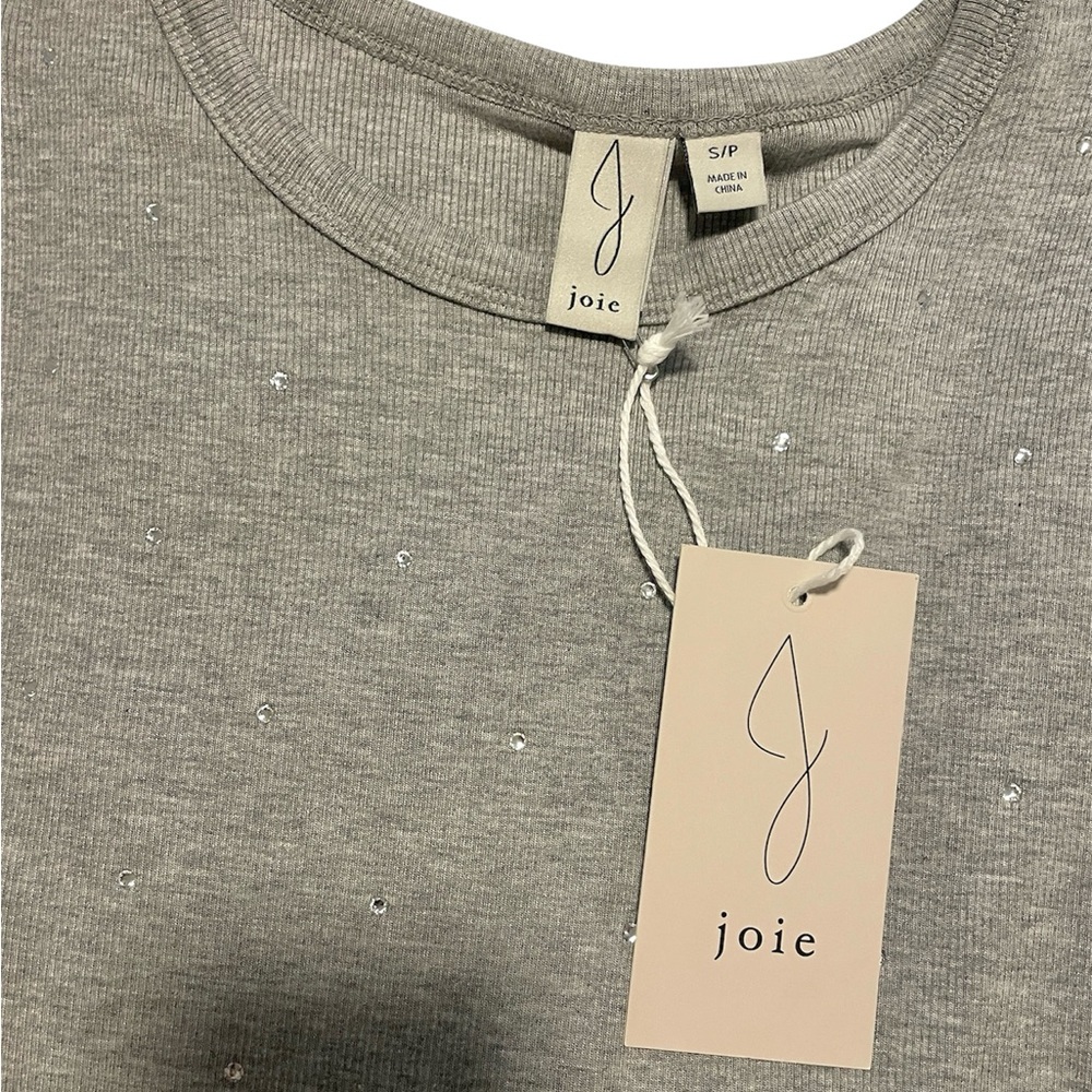 Joie Rhinestone Ribbed Gray Tee - Picture 4 of 5